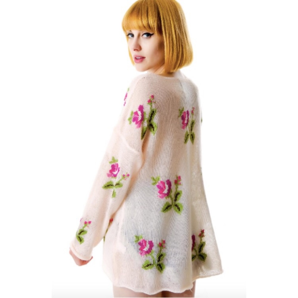 Wildfox White Label Little Eddie Ringo Floral Sweater, pink, sz S
